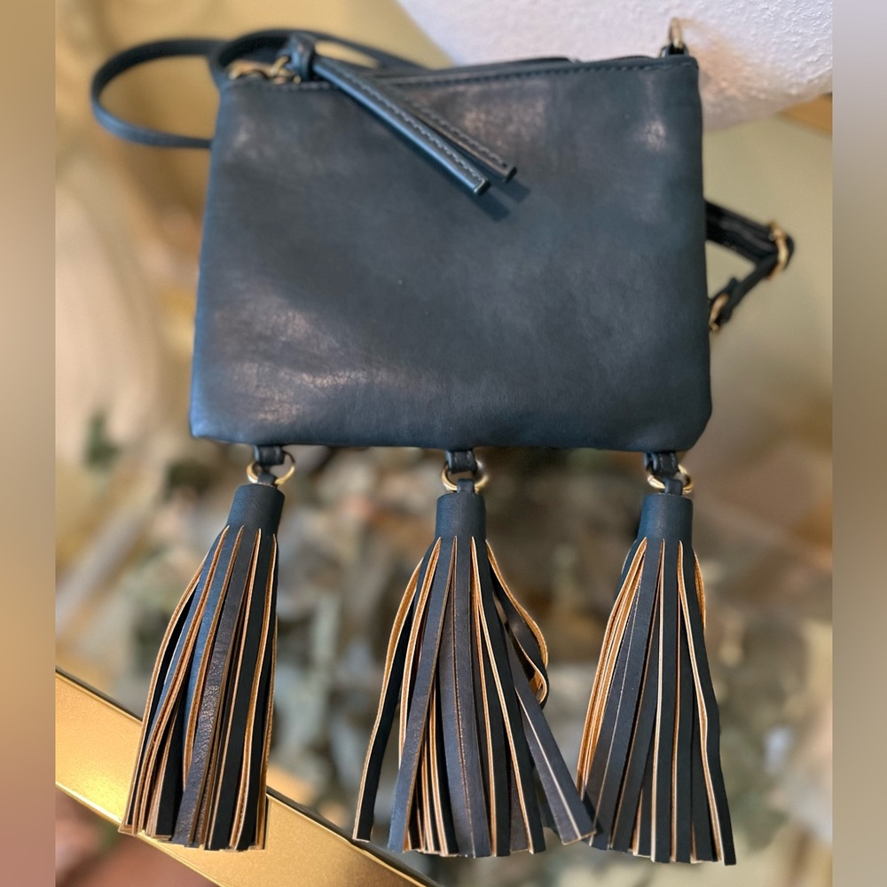 Greenish Blue Tassel Crossbody Bag